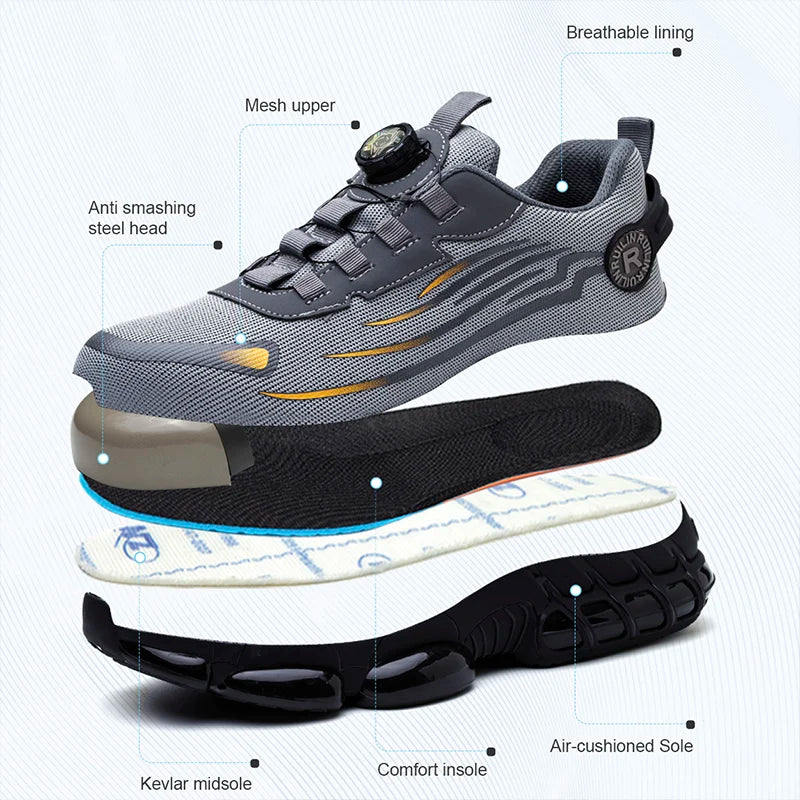 Chaussures de sécurité de protection à bout en acier indestructible, antidérapantes, résistantes à l'abrasion, chaussures de travail pour hommes, baskets résistantes et confortables 